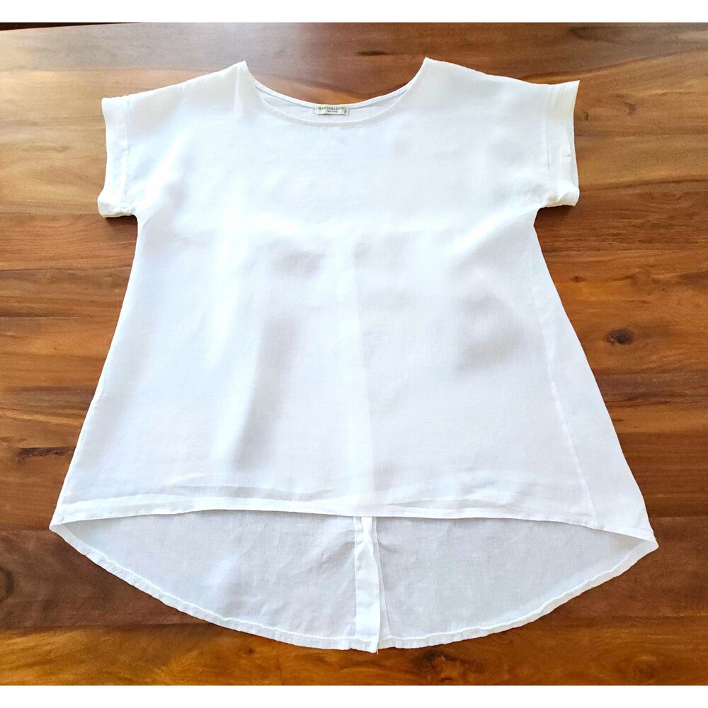 Terzo Millennio Italian White Linen Short Sleeve Lagenlook Coastal Medium